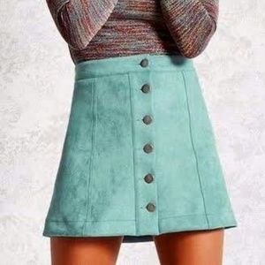 **3/$20** -  NWOT Forever 21 Turquoise Button Front Suede High Waist Mini Skirt